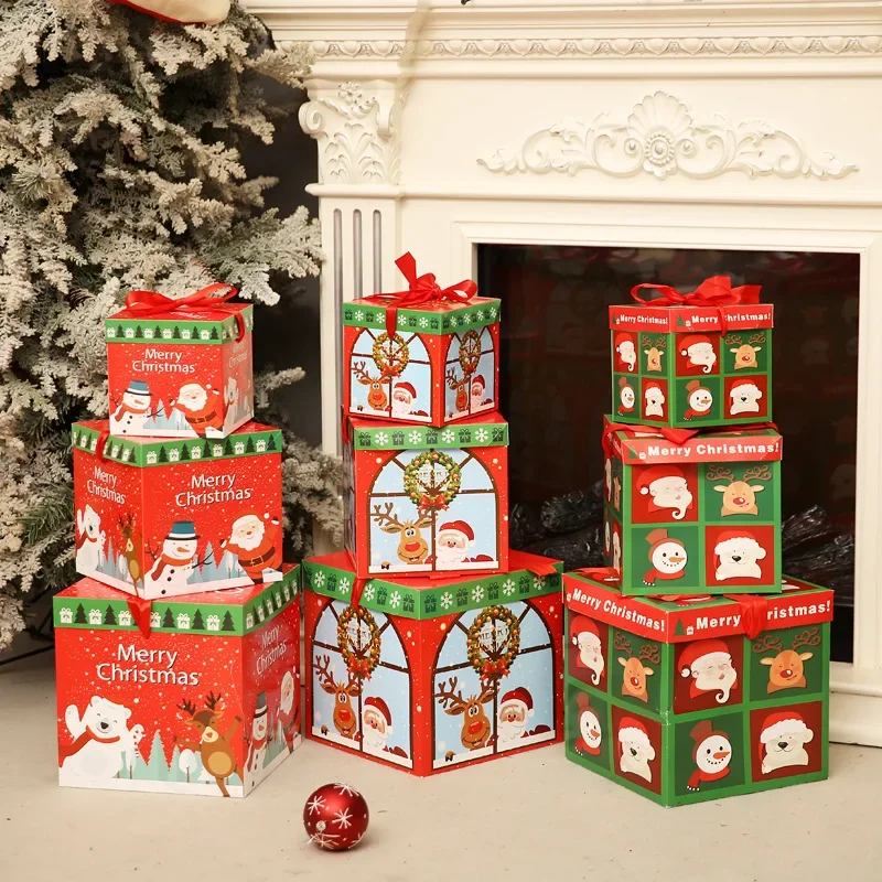 

Christmas Three Piece Set Decorative Gift Box, Paper Box, Christmas Facade, Shopping Mall Window Scene, Christmas Tree Layout