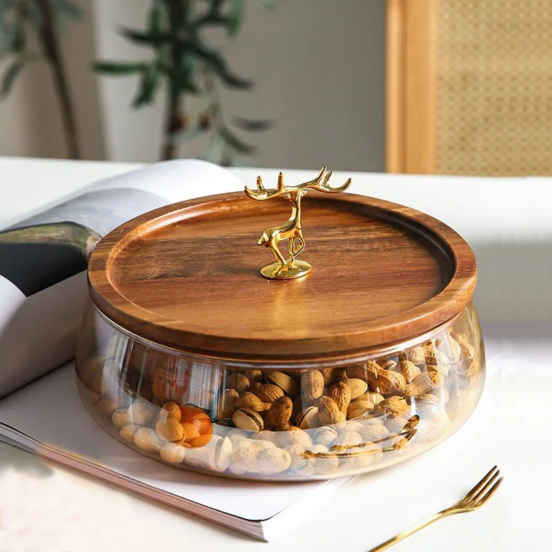 

Jars Jar For Wooden Double Wooden Kitchen With Storage Trays Nuts Cereals Bowl Candy Lid Glass Fruits Container Layer Food Home