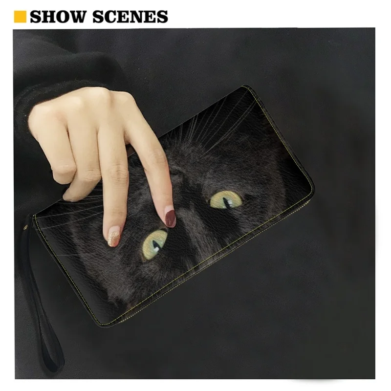 Belidome Black Cat Wallet for Women Leather RFID Blocking Design Zip Around Card Holder Organizer Ladies Travel Clutch Wristlet