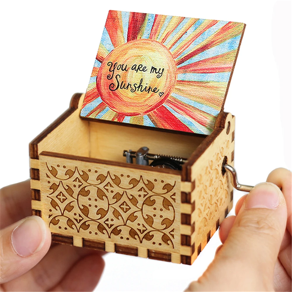 Engraved Wooden Hand Cranked Music Box Happy Birthday Anime Demon Slayer You Are My Sunshine Fly Me To The Moon Gifts To Wife images - 6