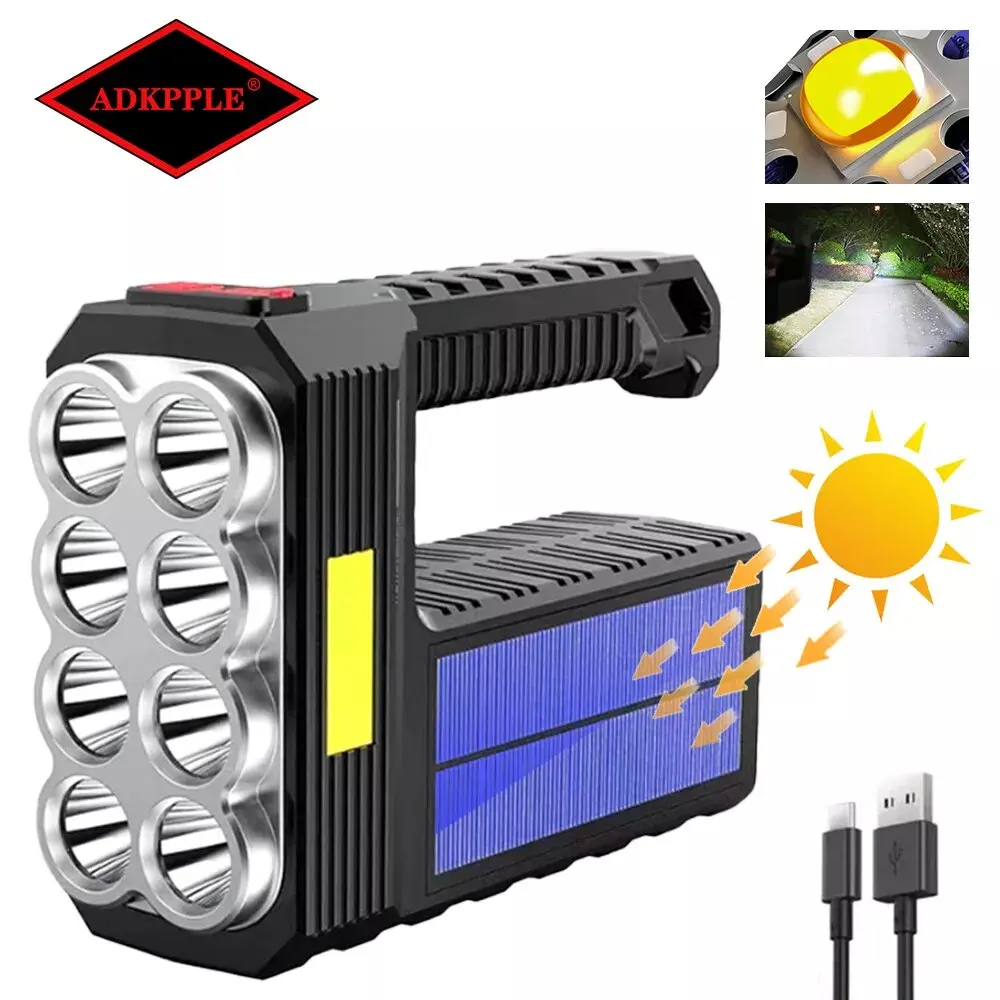 USB Flashlight Solar Rechargeable USB Strong Light Flashlight Ultra-Bright 6/8Led Flashlight Portable Searchlight Long-Range