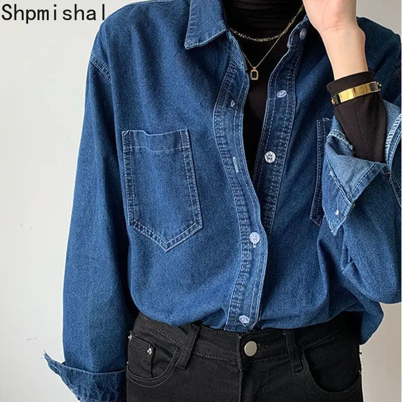 Новинка Осень 2023 модная синяя джинсовая рубашка Miiiix в стиле ретро Женский