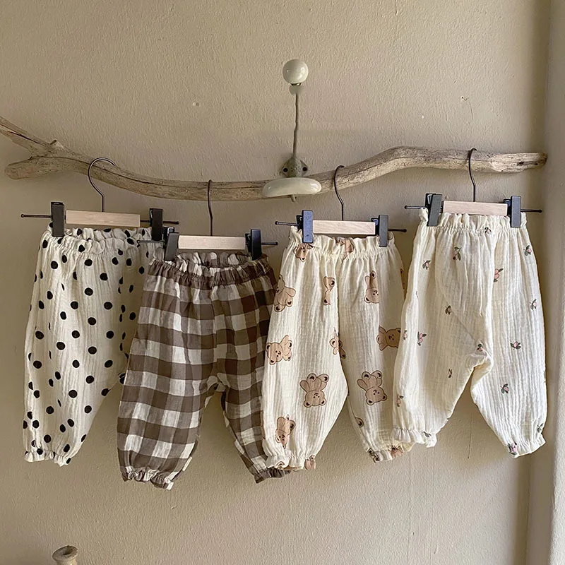 

Весенне-летние брюки для девочек и мальчиков 9847A 2022, брюки в клетку с принтом в горошек против комаров и медведей, одежда для малышей