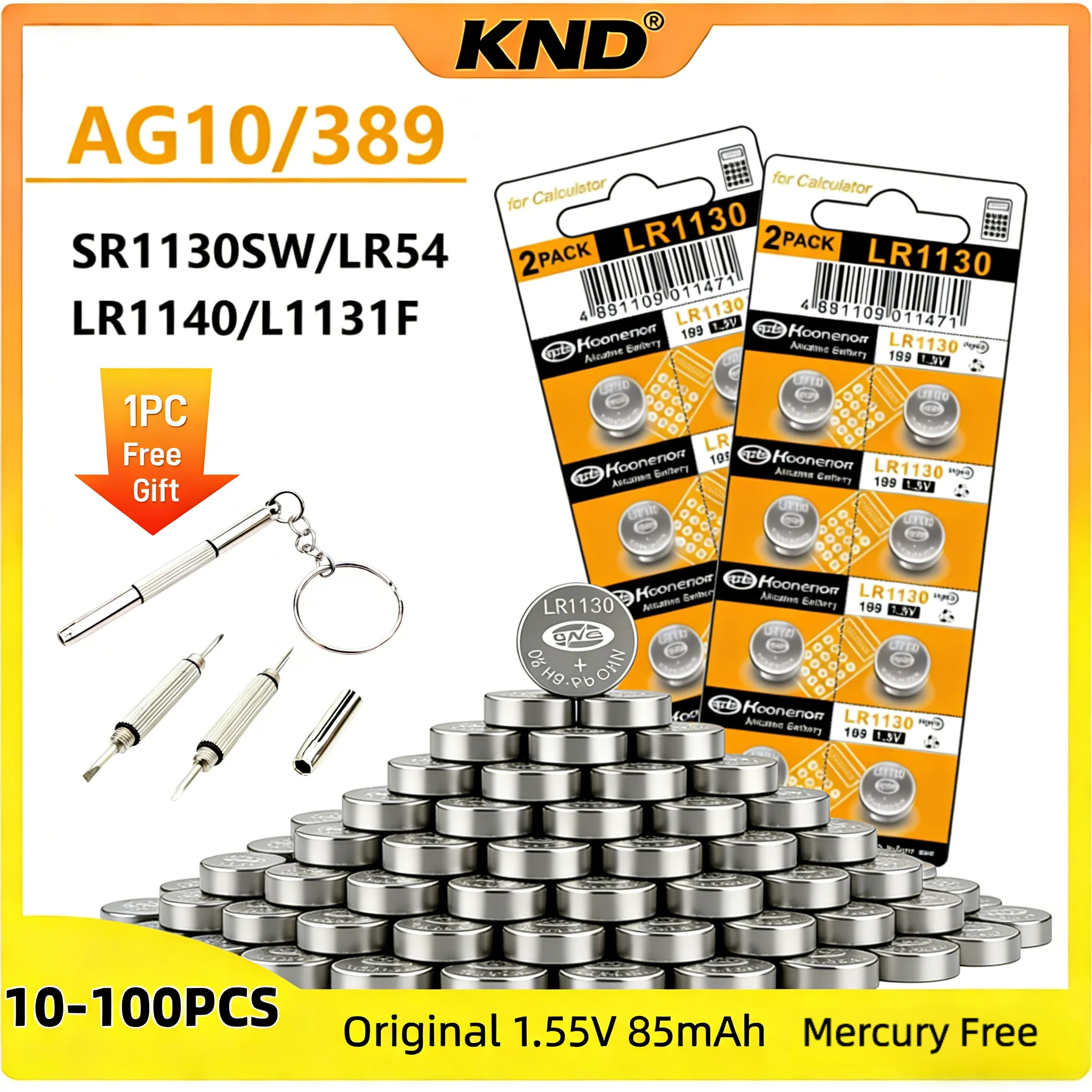 Фото Батарейки AG10 LR1130 (389A, LR54, L1131, SR1130) 1.55В, 10-100 шт., долговечные, тип «таблетка», для игрушек и часов №1