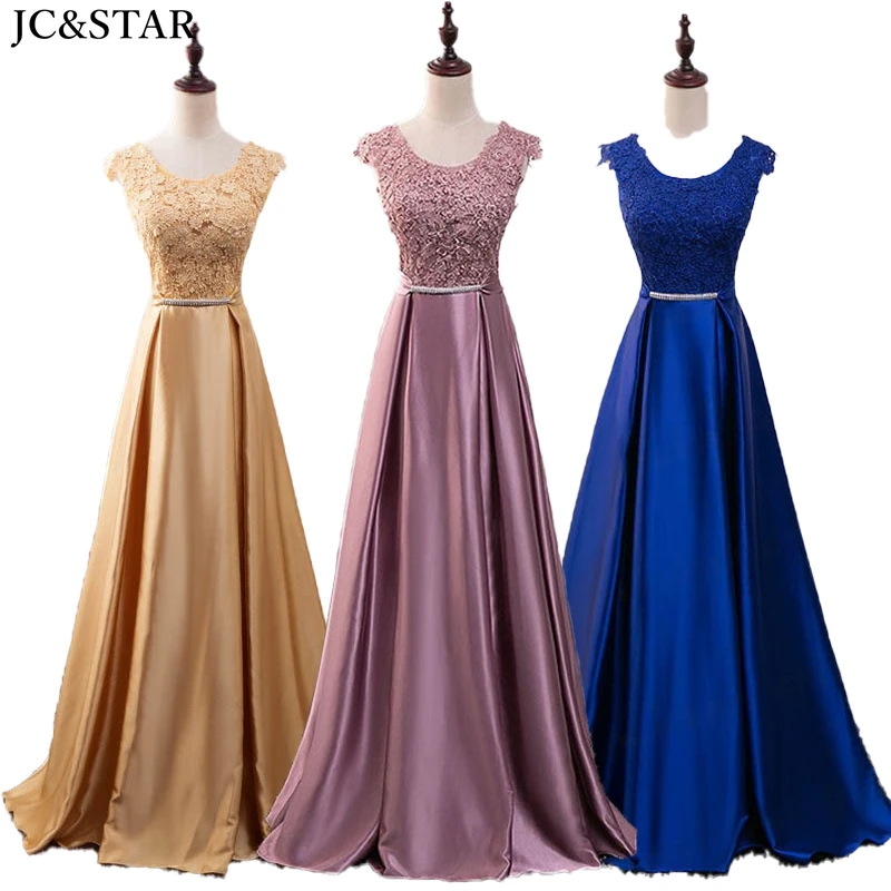 

dusty pink gold bridesmaid dresses SCOOP neck Backless lace taffeta wedding party gown elegant robe longue rose prom gown custom