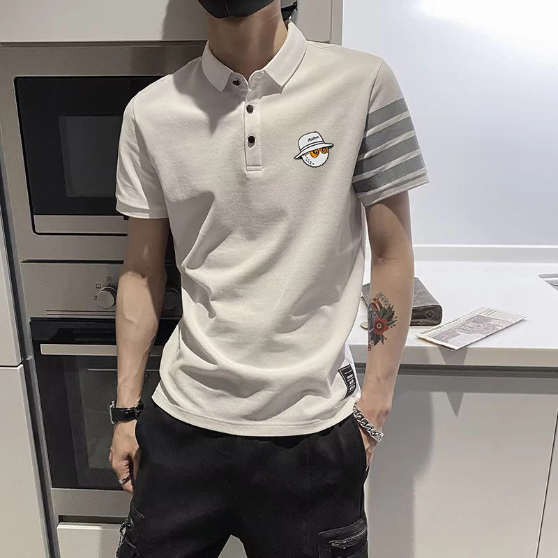 Golf Shirt for Men Polo Shirt Short Sleeves Tops Men's Golf T-shirt Version Four Stripes Men's Casual Shirt Lapel Golf Clothing