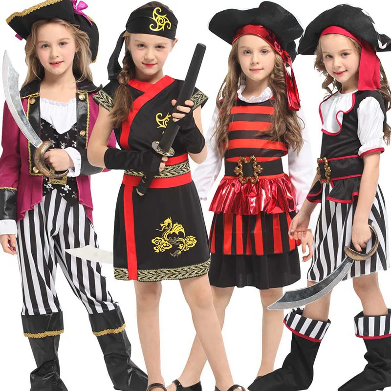

Halloween Children Pirate Captain Cosplay Costumes With Hat for Baby Boy Girls Christmas Birthday Party Fancy Dress No Weapon