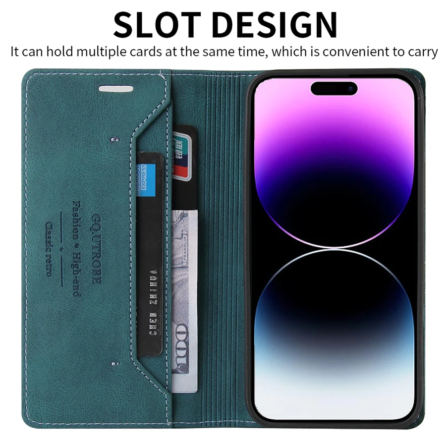 Wallet Anti-theft Brush Magnetic Flip Leather Case For iPhone 14 Pro Max 13 Mini 12 11 SE 2022 2020 X XR XS Max 8 7 6 6S Plus