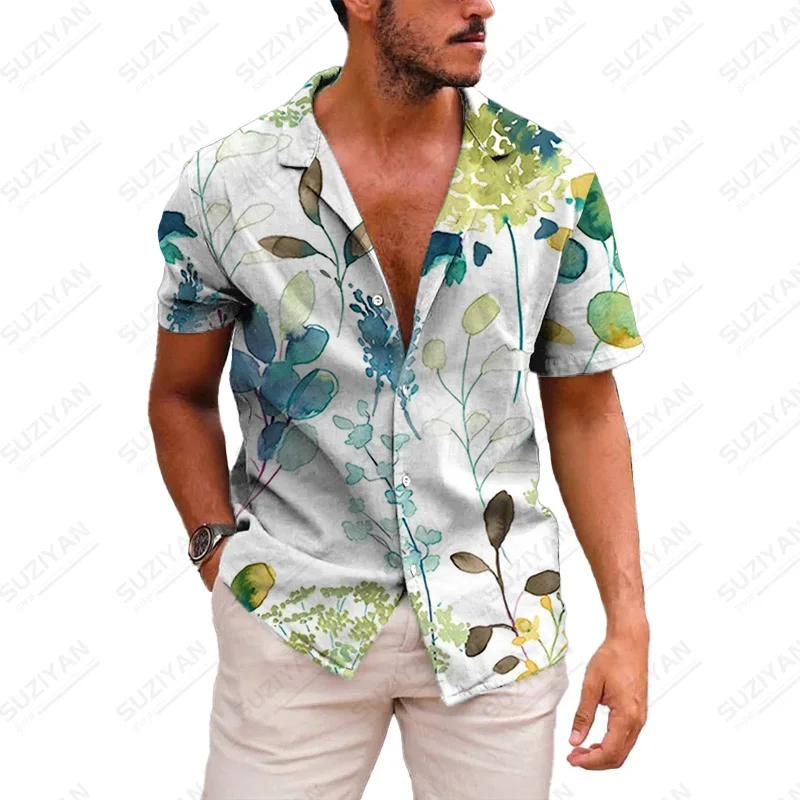 Рубашка мужская с воротником-стойкой свободная полосатая блузка забавным узором