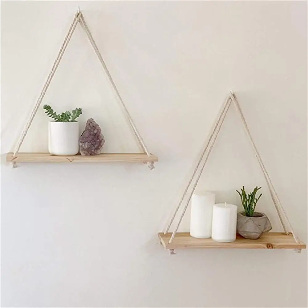 Premium Wall Hanging Shelf Home Decor Hanging Rope Floating Shelves On Wall Wood Decoration for Bedroom Living Room