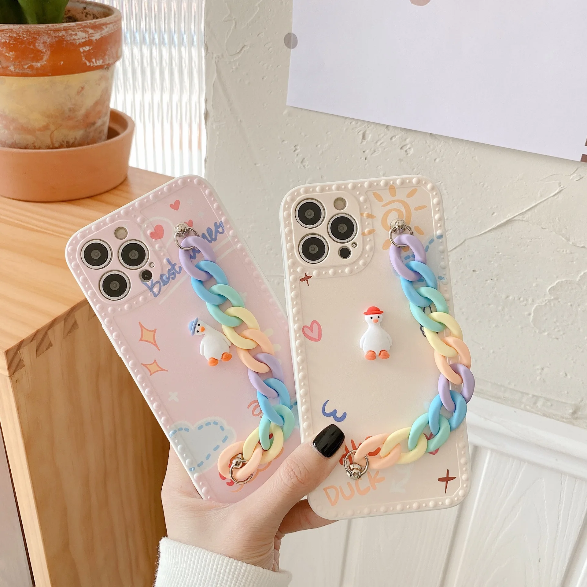 

3D Cartoon Duck Chain Phone Case for Apple Xs Max Mobile Phone Case Soft Silicone Back Cover for IPhone 11 12 Pro Max /7/8 Plus