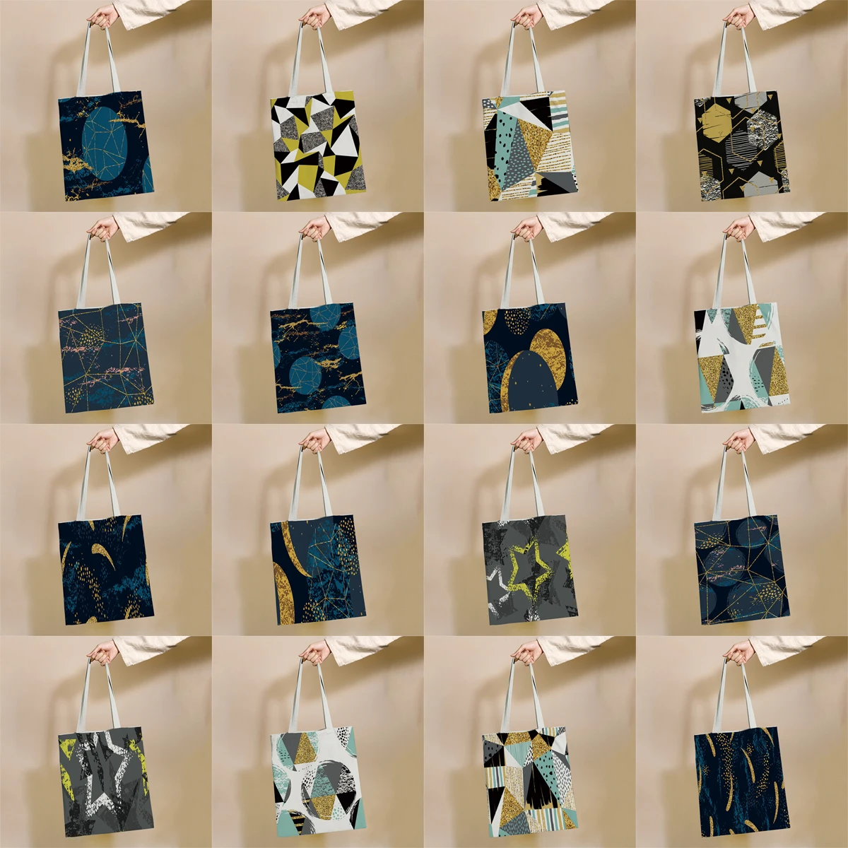 

Многоразовая Холщовая Сумка для покупок с геометрическим рисунком