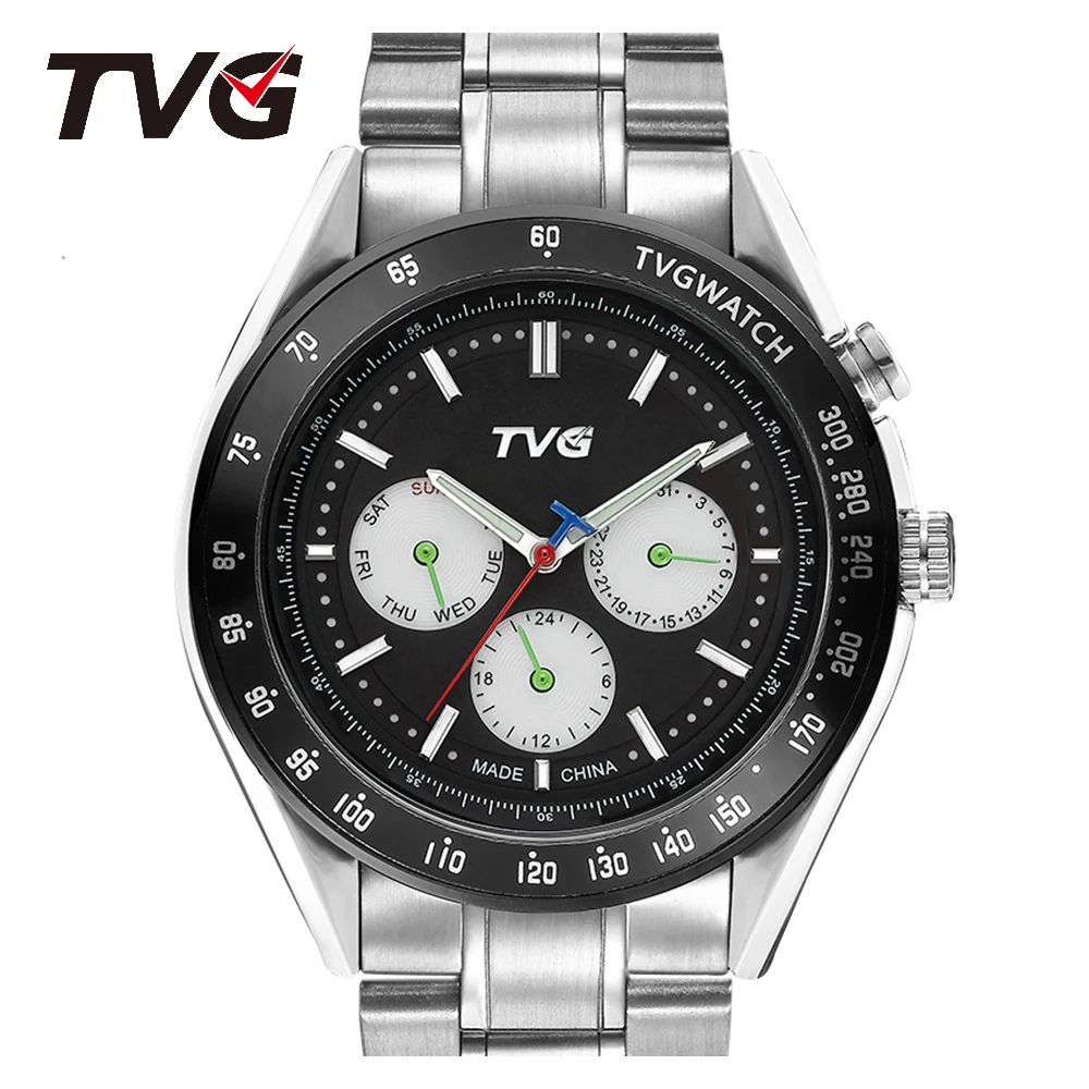 Часы TVG Мужские кварцевые из нержавеющей стали Роскошные водонепроницаемые с