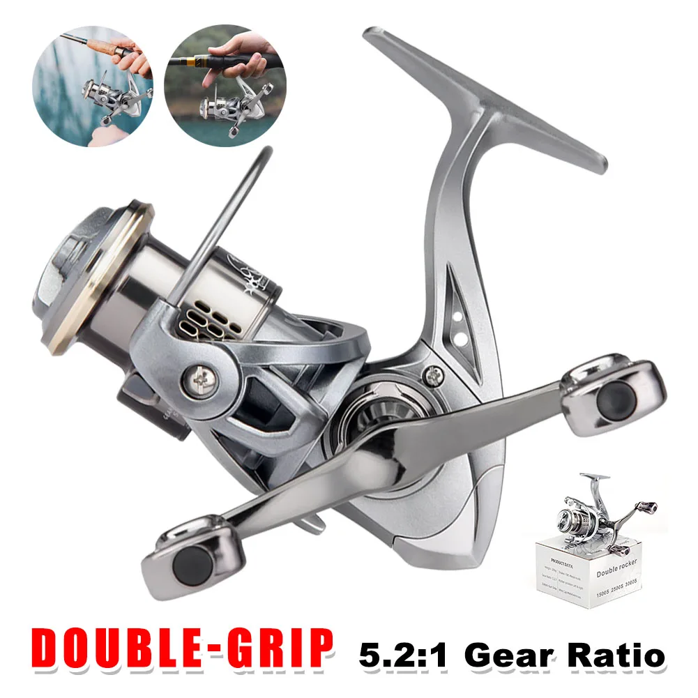 

Spinning Reel SW1500S-3000S Series 6KG Max Drag 5.2:1 Speed Ratio Metal Spool Double Crank Grip Lightweight Fishing Reel