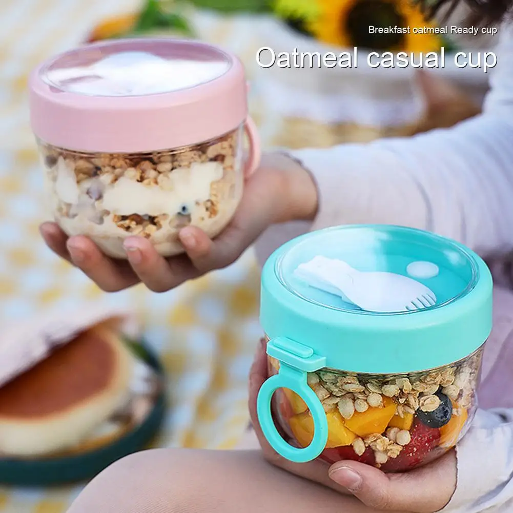 600ml Oatmeal Cup Airtight Lid Thickened with Spoon Food Sto