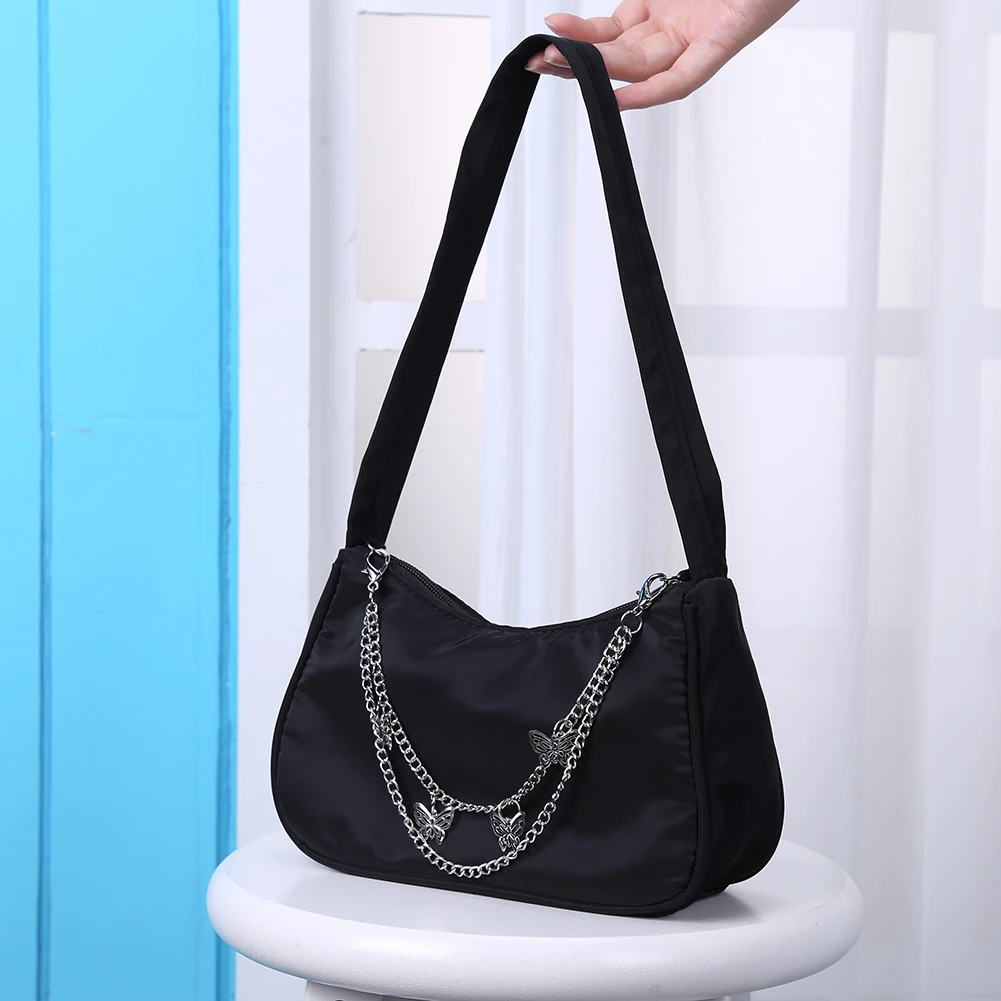 

Casual Ladies Underarm Bag Solid Color Butterfly Chain Daily Traveling Shopping Small Hobos Handbags for Purse Women 2022