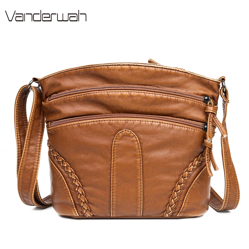 

Women Messenger Bag Female Small Shoulder Crossbody Bag Women Retro Soft Leather Multi-Pocket Mummy Bag Ladies Designer Purses