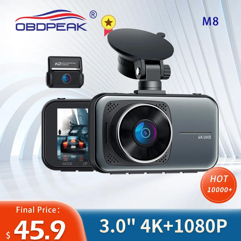 

OBDPEAK M8 Car DVR Dash Cam 4K Ultra HD 3" Recording Car Camera DVR Night Vision WDR Dual Lens SONY IMX415 170FOV 24H Park