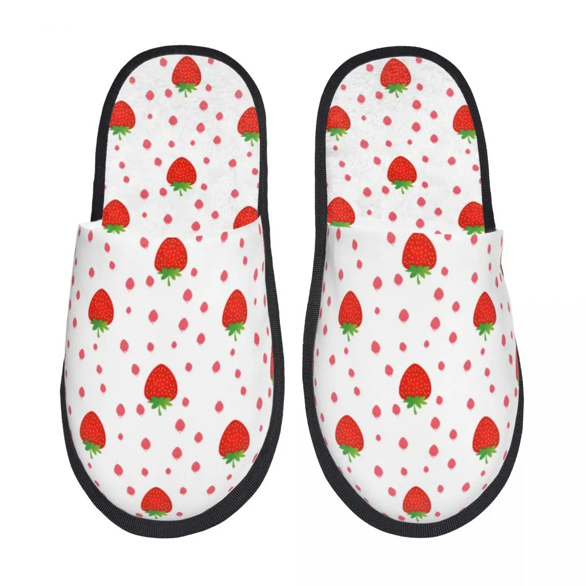 

Пушистые тапочки с клубничным узором с открытым носком из плюша и пены