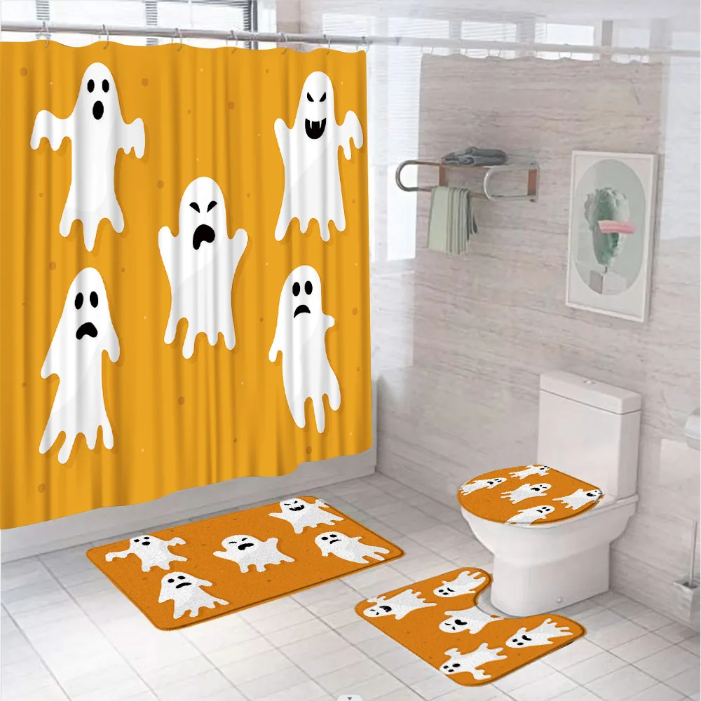 

Белый призрак на Хэллоуин, страшный душ, декор для ванной комнаты на все святые, шторы, нескользящий коврик для ванной, Чехол для сидения