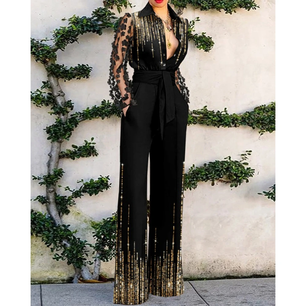 Женский слитный комбинезон с длинным рукавом прозрачными сетчатыми вставками и