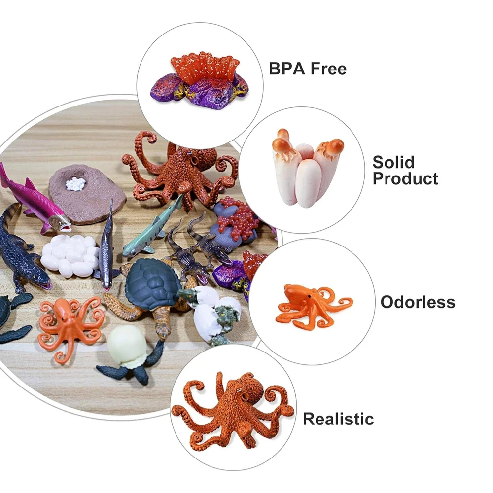 Фигурки морских животных OozDec 17 шт. с жизненным циклом зеленая морская черепаха