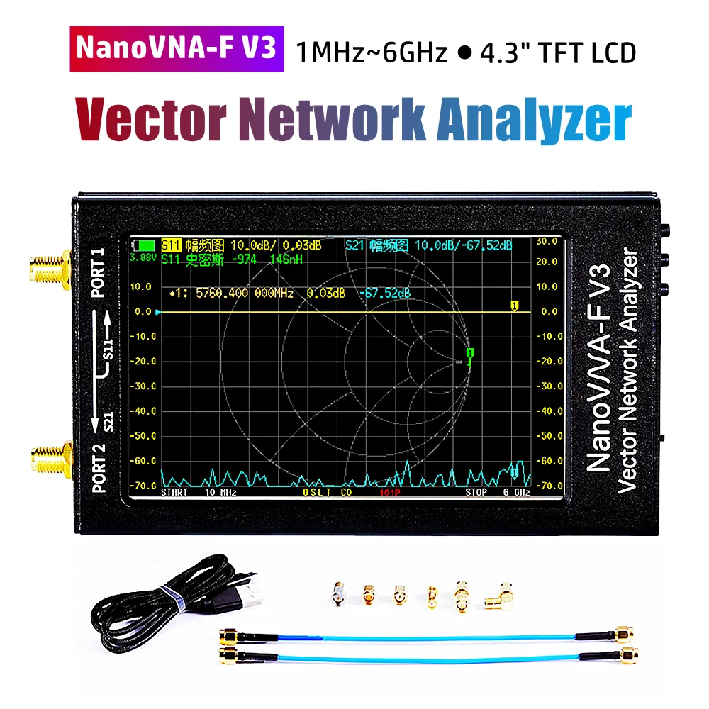 

Векторный анализатор сети NanoVNA-F V3, 4,3 дюйма, 1 МГц ~ 6 ГГц, анализатор антенны, 4,3 дюйма, IPS TFT LCD, VNA, для антенны MF/HF/VHF/UHF/SHF