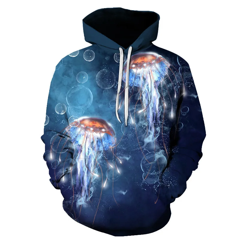 

2023 Marine Life Element 3D Pattern Jellyfish Hooded Sweater New Fashion Casual Street 3D Pullover Couple Long Top