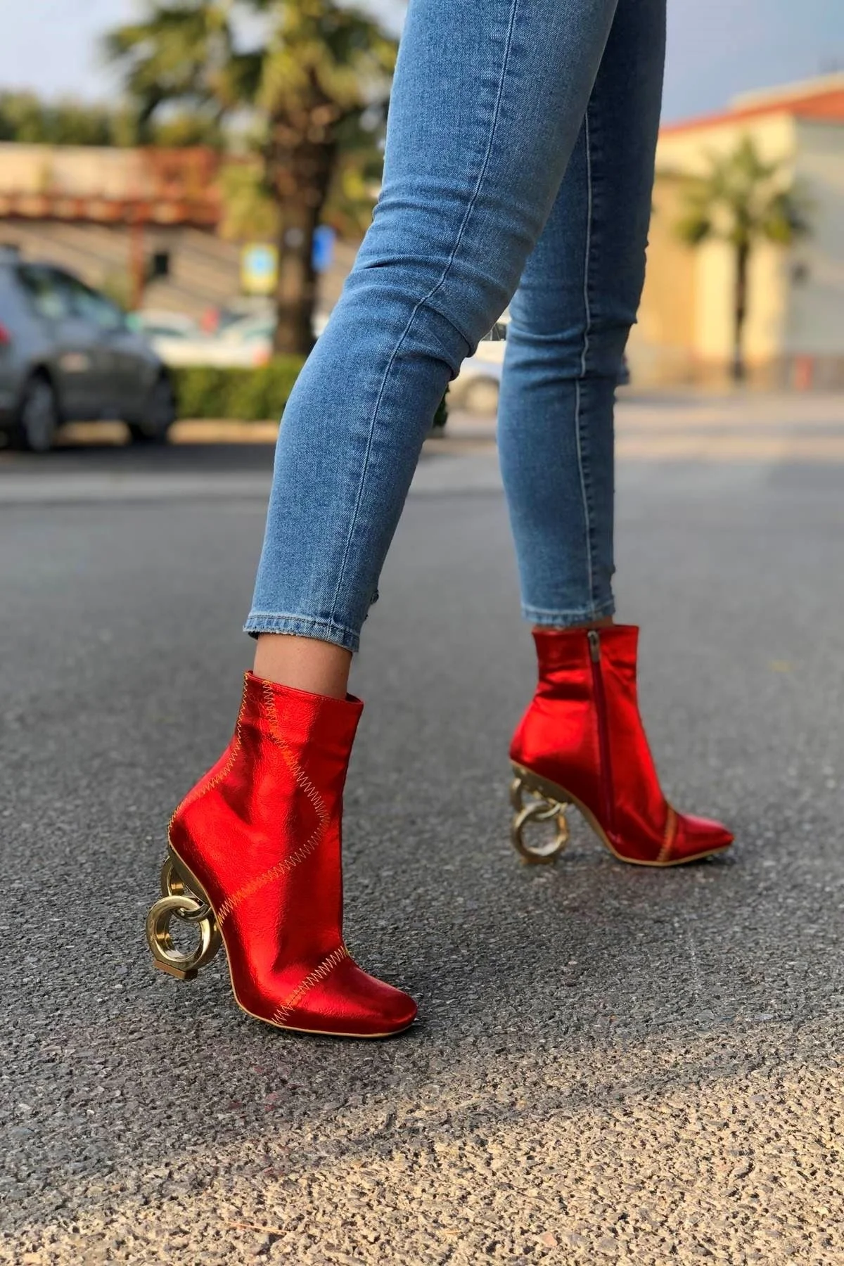 

Triyaki Red Wrinkled Ring Heels Boots