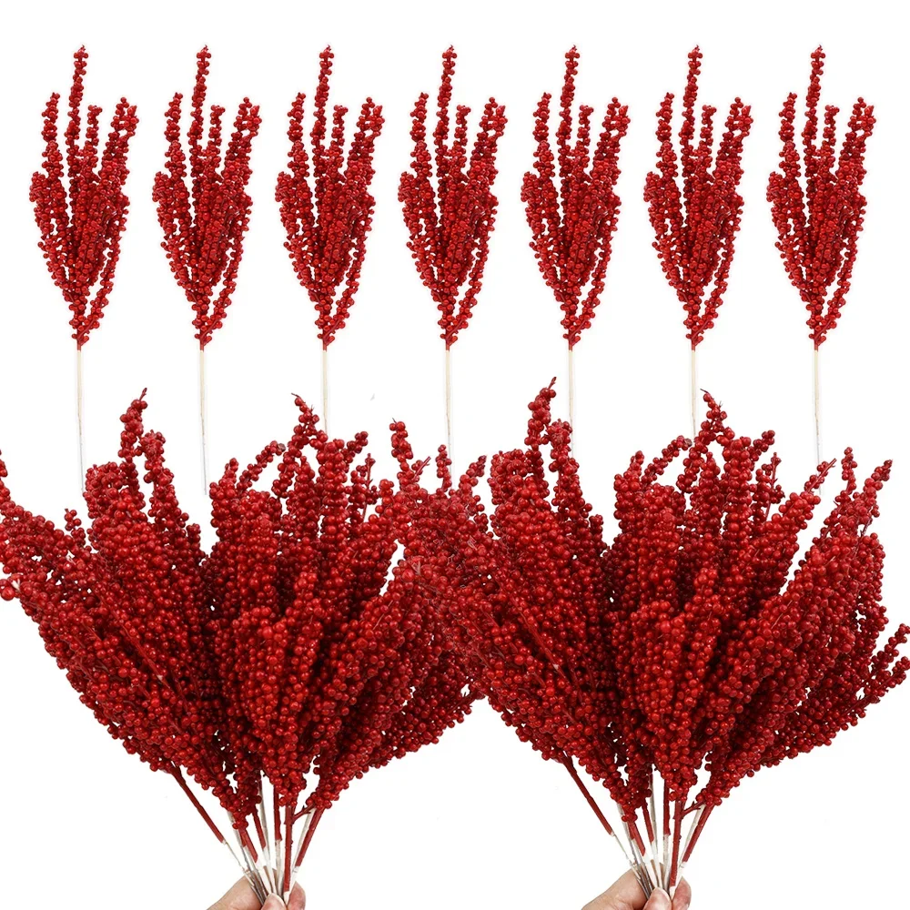 Искусственные красные ягоды ветка для рождественской елки