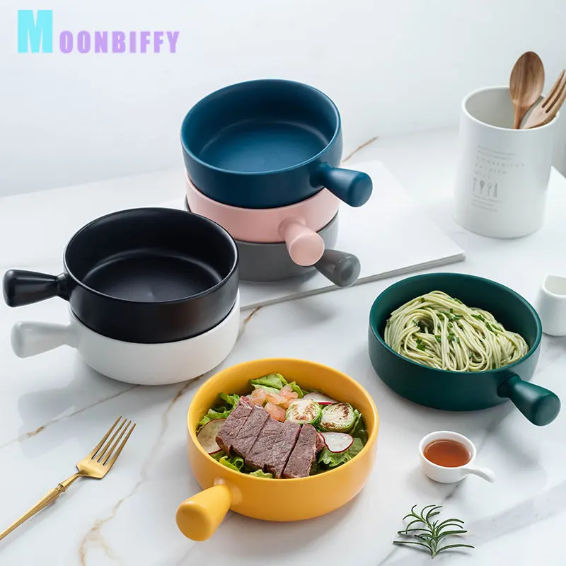 

Baked Rice Bowl Nordic Style with Handle Baking Baking Bowl Pasta Plate Simple Household Tableware Soup Noodle Bowl Salad Bowl