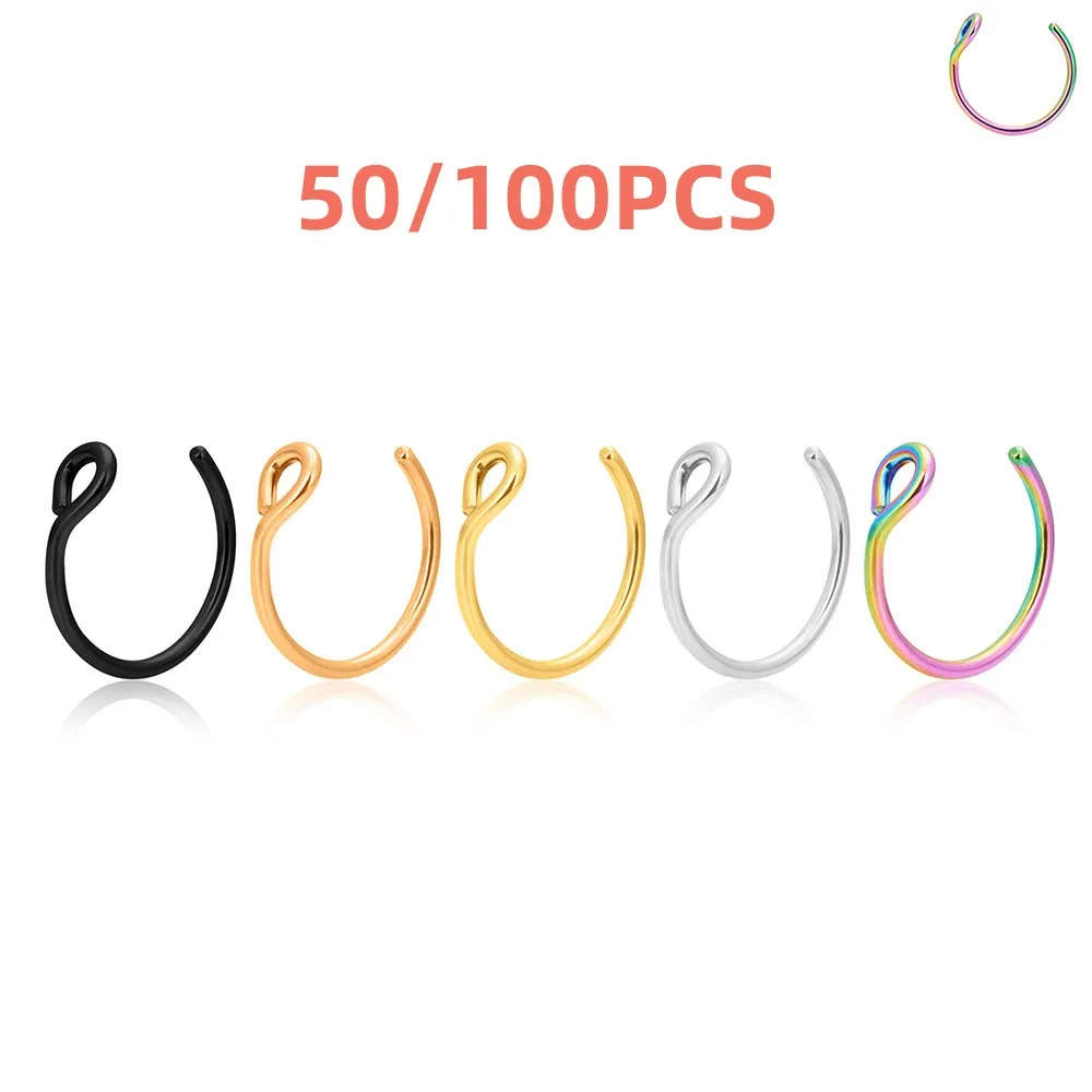 

50/100PCS 316L Medical Stainless Steel C-Shaped Nasal Septum Ring Various Colors Personalized Perforated Nose Jewelry Earrings
