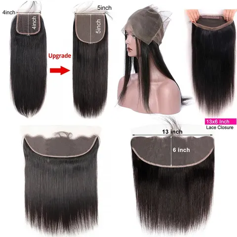 Maxine 4x4 5x5 прямая кружевная застежка 13x4 13x6 Прозрачная Кружевная Фронтальная застежка перуанские прямые человеческие волосы 360 кружевная фронтальная