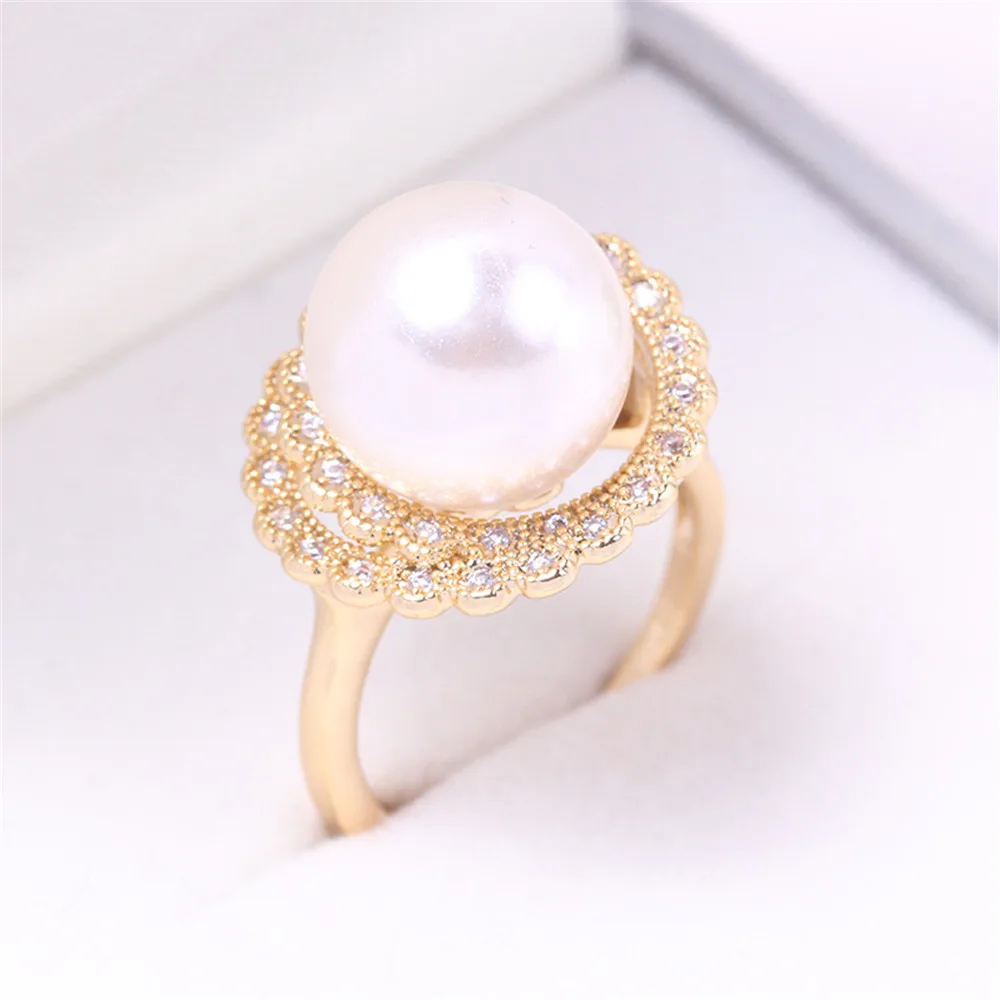 

DIY Pearl Accessories Empty Tray Copper Plated 18K Gold Double Garland Pearl Ring Opening Simple Personality Woman