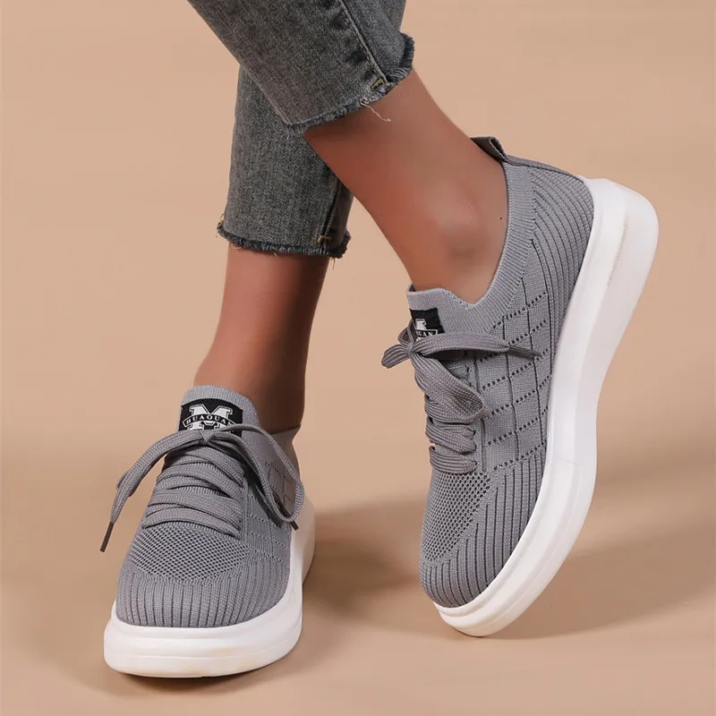 Shoes for Women Nice Autumn Mesh Breathable Casual Sport Shoes Women Solid Color Lace-up Flats Sneakers Zapatillas De Mujer