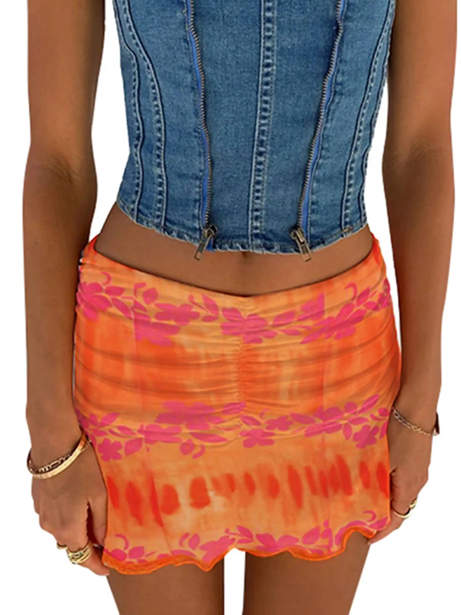 

Summer Women Pleated Sexy Skirt Low Waist Female Mini Skirt Flower Skirt Club Wear Ladies Sexy Short Beach Skirts