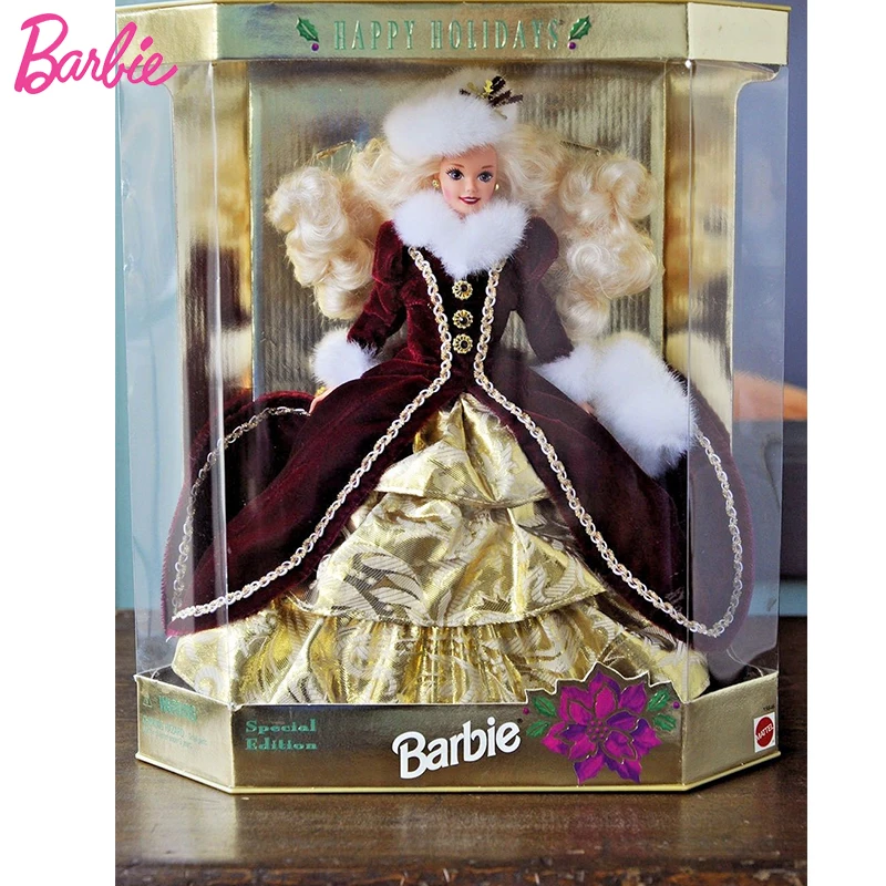 

Original Barbie Happy Holidays 1996 Special Edition Princess Fashion Collection Doll Girls Toy Charming Coat Golden-tiered Skirt
