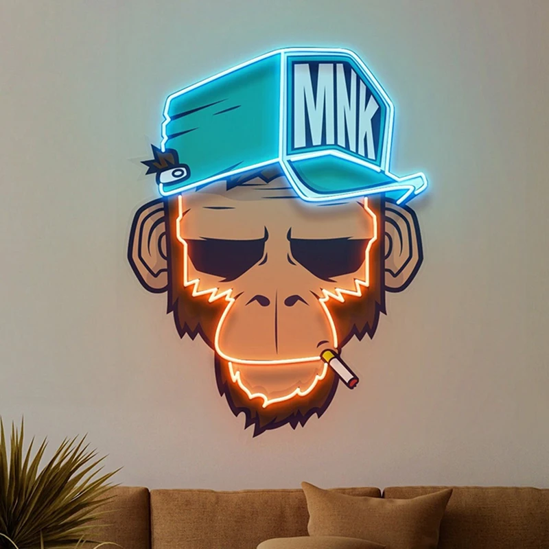 

Monkey Smoking Led Neon Sign Cute Anime Acrylic Artwork Custom Neon Lights Living Room Bedroom Wall Hang Decor Night Lights Lamp