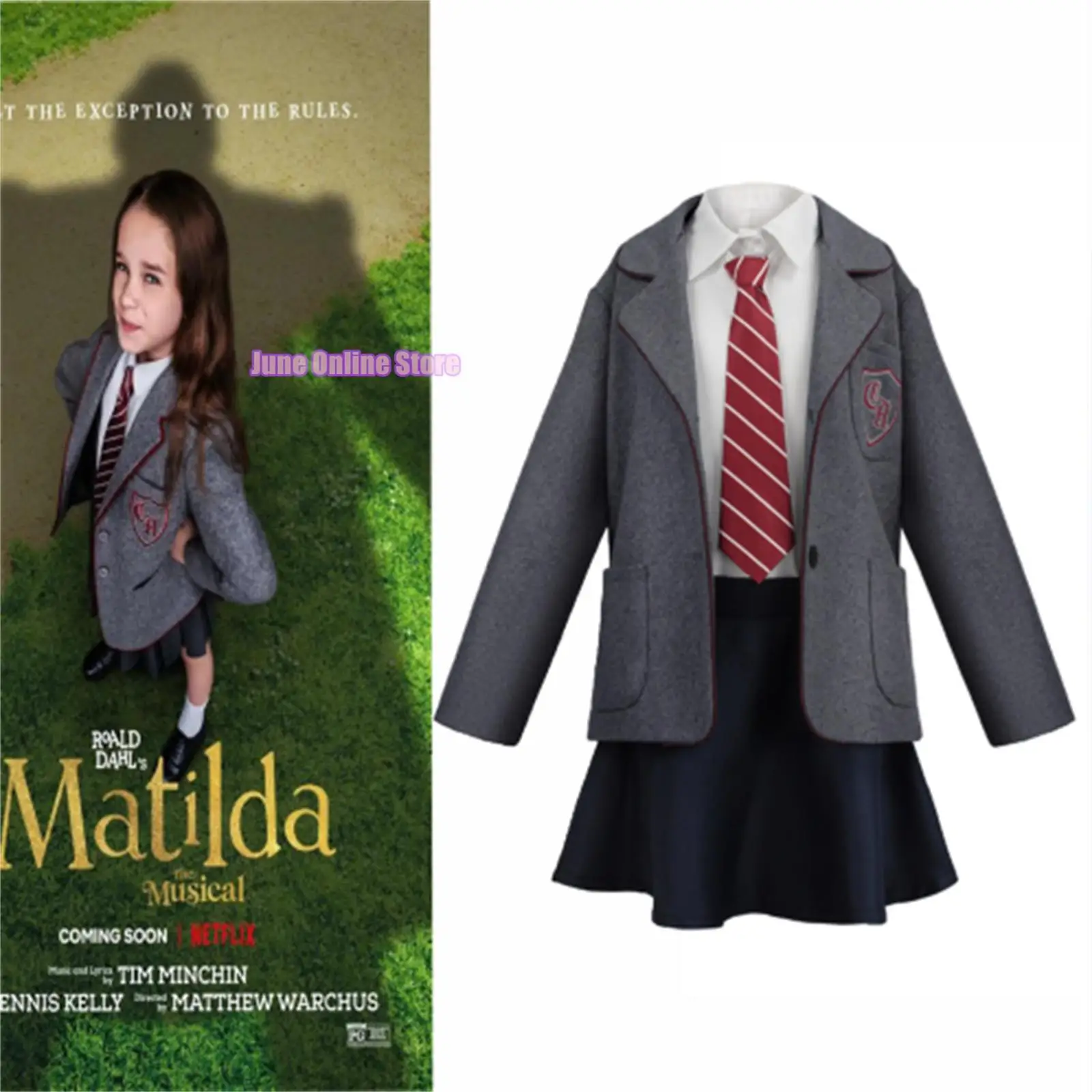 

Matilda музыкальный косплей серый костюм школьное платье юбка галстук Хэллоуин вечерний наряд женская форма костюм