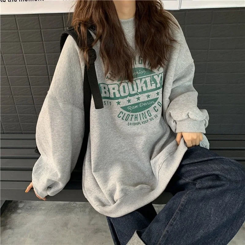 Женские толстовки в стиле ретро Harajuku толстые свитшоты с круглым вырезом и