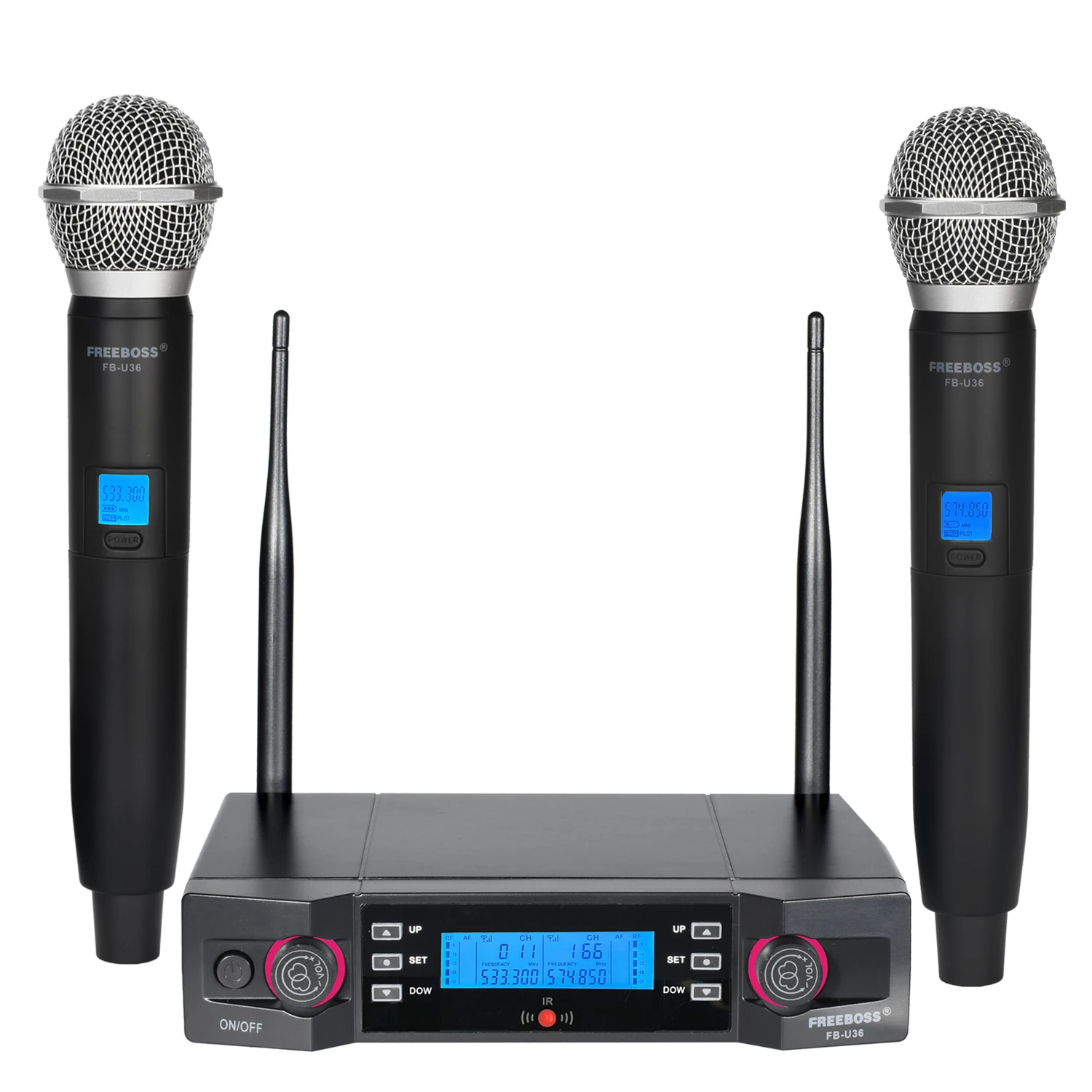 FREEBOSS FB-U36 Handheld Wireless Microphone 2 Way Adjustable Frequency Party Karaoke Microphone