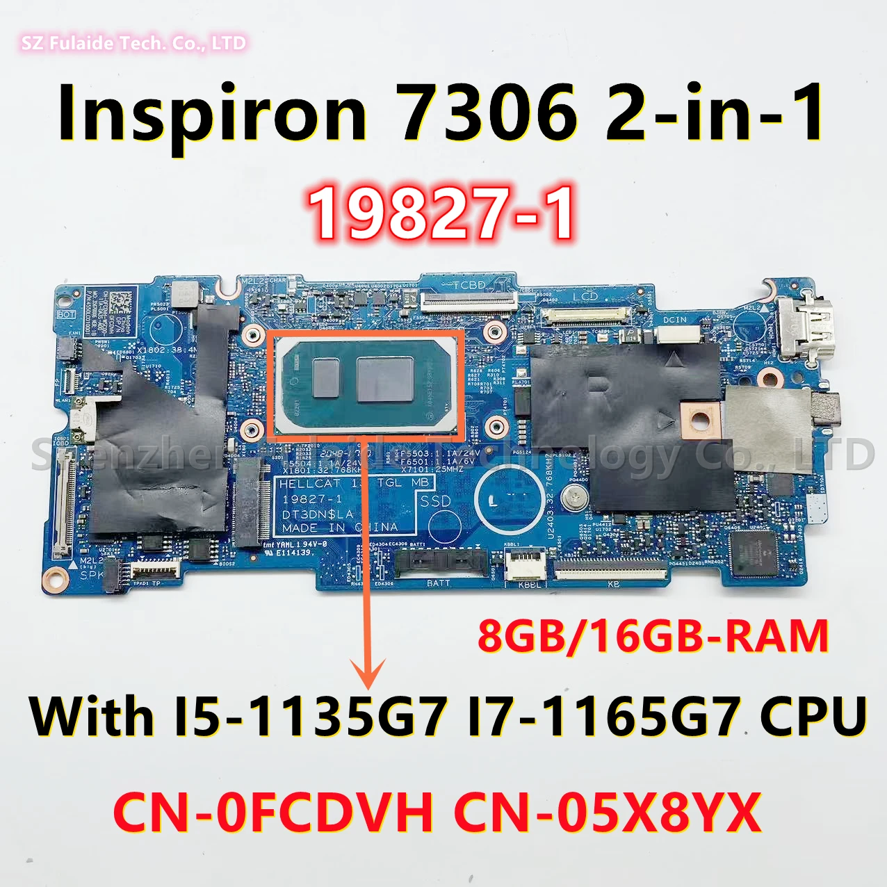 19827-1 Материнская плата для ноутбука dell Inspiron 7306 2 в 1 со стандартным I7-1165G 7 ЦП 8 ГБ/16 ГБ-ОЗУ