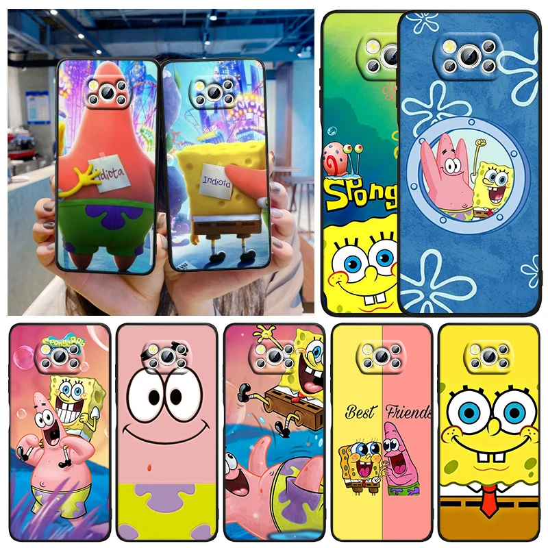 

Cartoon Spongebob Patrick Star Phone Case For Xiaomi Mi Poco X4 X3 NFC F4 F3 GT M5 M5s M4 M3 Pro C40 C3 5G Silicone Black Cover