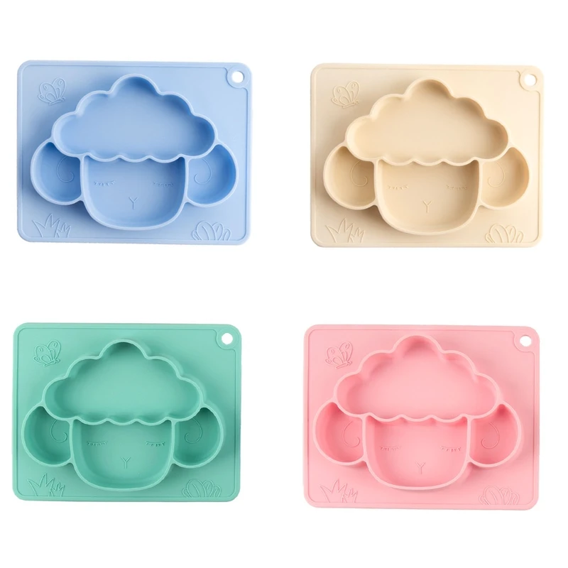 

Baby Suction Bowl Divided Dinner Plate Infants Learning Feeding Dish Non-toxic Silicone Solid Color Cute Cartoon Sheep