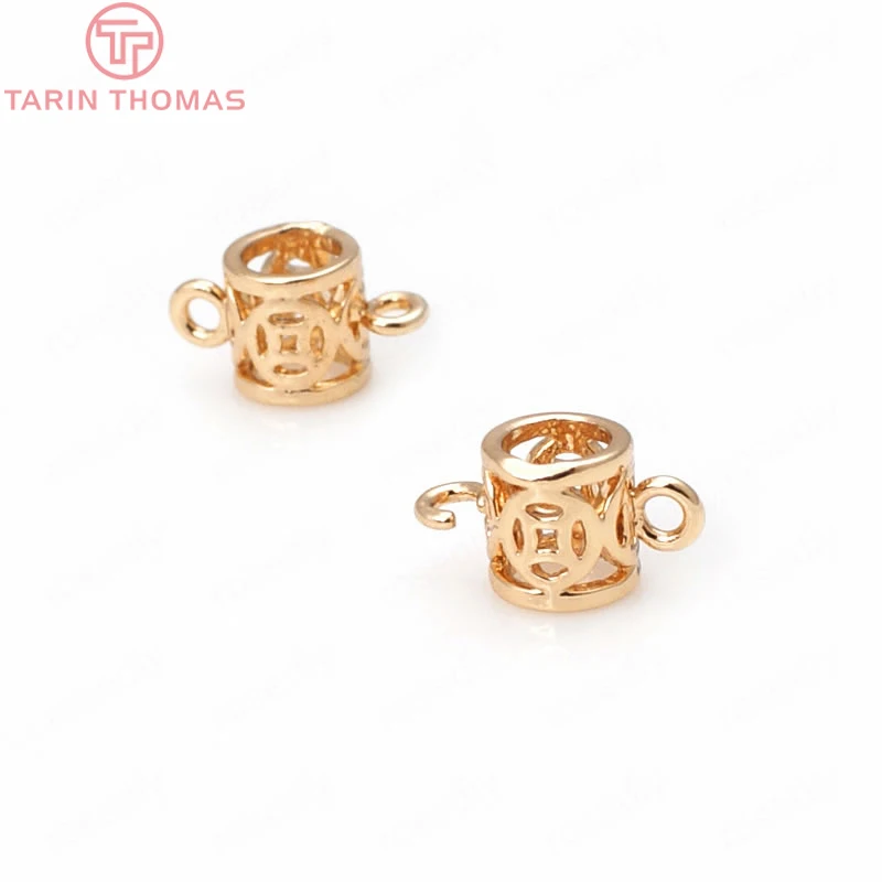 

(2748)12PCS 5x6MM 24K Gold Color Plated Brass 2 holes Charms Connector Spacer Beads High Quality Jewelry Accessories