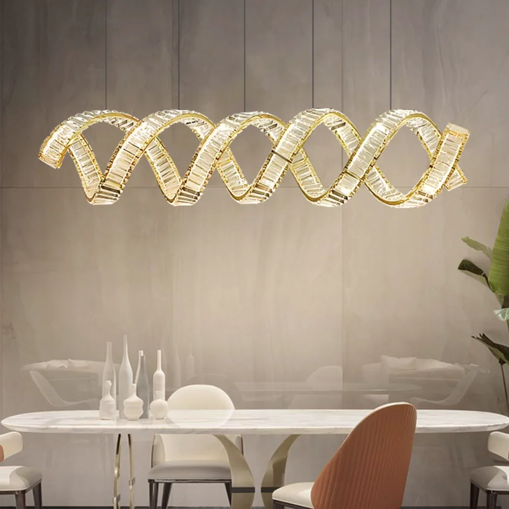 

Luxury Dining Room Lustre Chandelier Led Dimmable Pendant Chandelier Crystal Chandelier Light Deco Wave Steel Hanging Chandelier