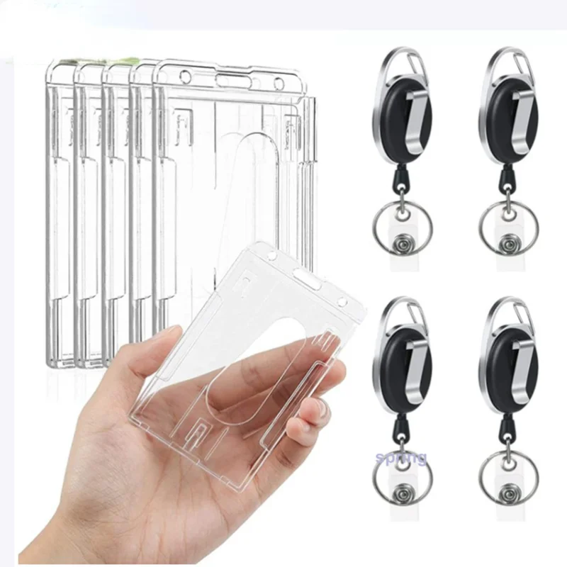 

1 шт. прочный прозрачный защитный чехол для телефона с выдвижным значком и карабином для удостоверения личности и кредитных карт