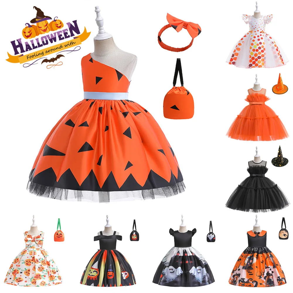 

Halloween Girl Dress Up Dress Masquerade Horror Festival Kids Print Princess Dress