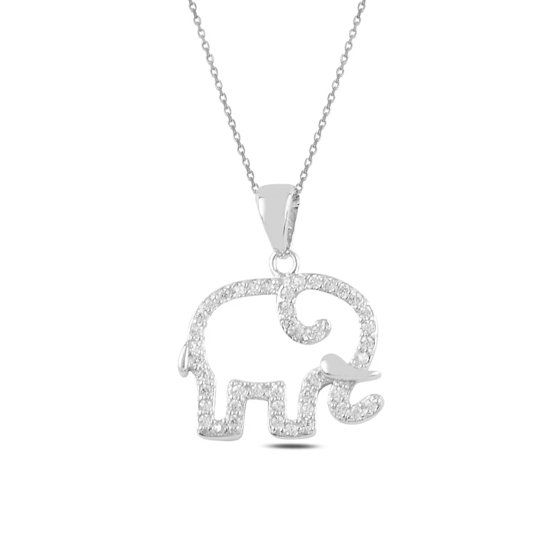

Silver 925 Sterling Elephant Zircon Cubic Zirconia Necklace