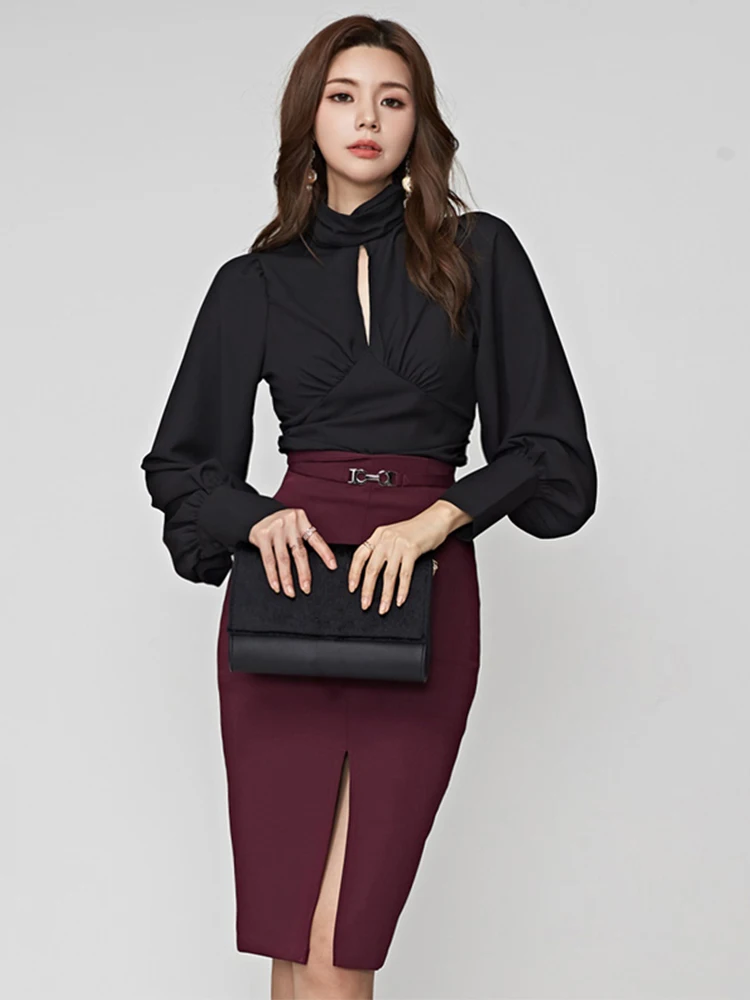 Женский элегантный костюм из двух предметов элегантная Соблазнительная черная